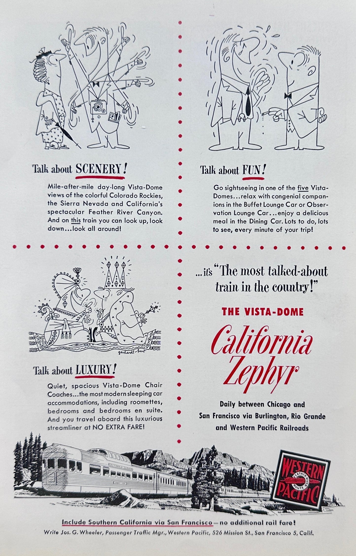 1951 Western Pacific California Zephyr  Vista Dome Trains - Vintage Ad