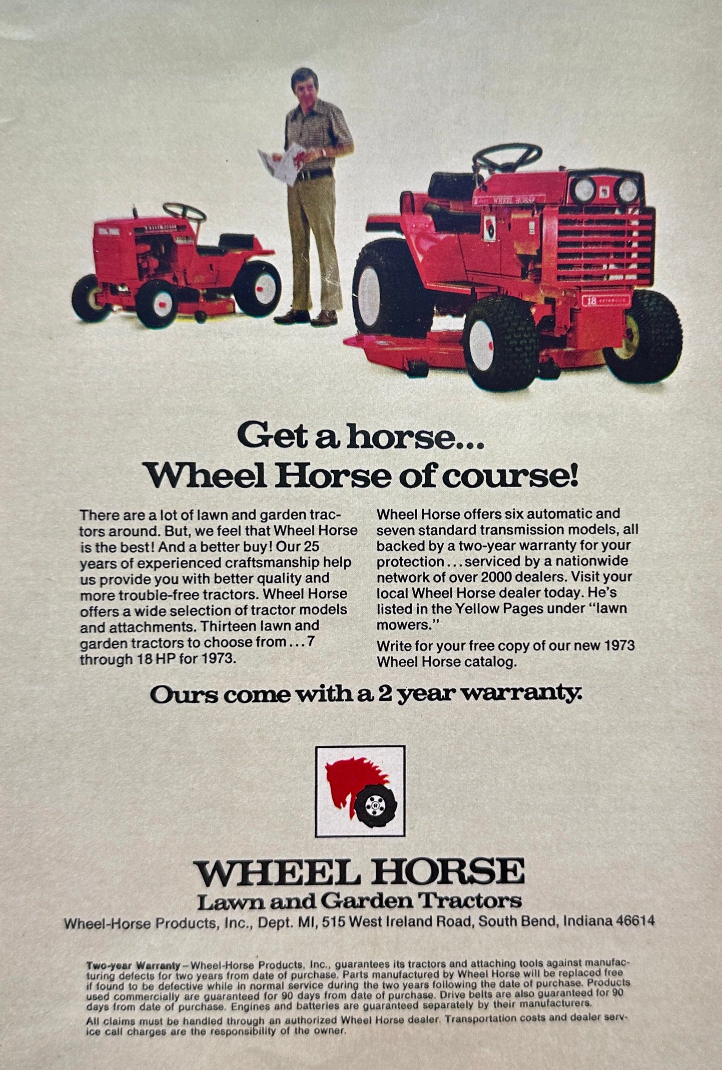 1973 Wheel Horse 13 Models Avaialble from 7 to 18 HP - Vintage Ad