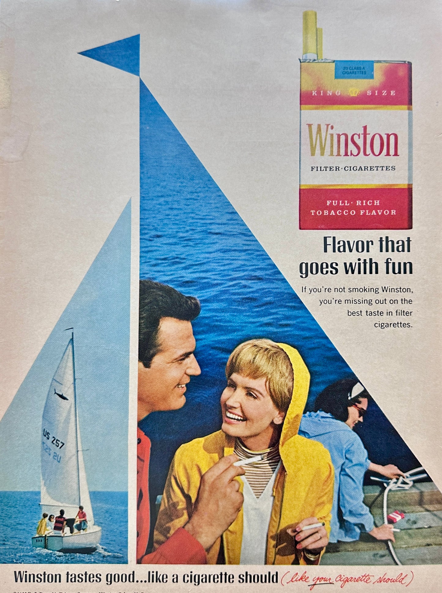 1966 Winston Cigarettes - Flavor that Goes With Fun - Sailboats - Vintage Ad