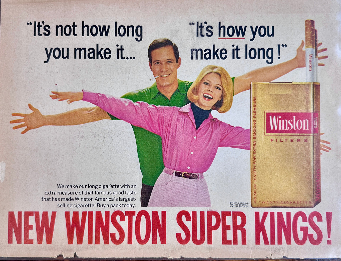 1967 Winston Super Kings - Extra Long Cigarettes - Vintage Ad