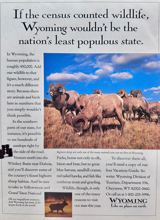 1993 Wyoming Travel Destination - Promotional Ad