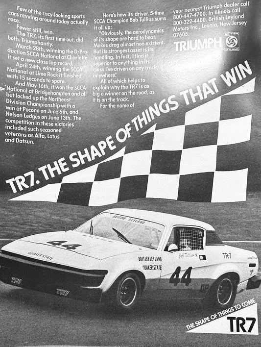 1976 TR7 Triumph  - Shape of Things That Win - Magazine Ad