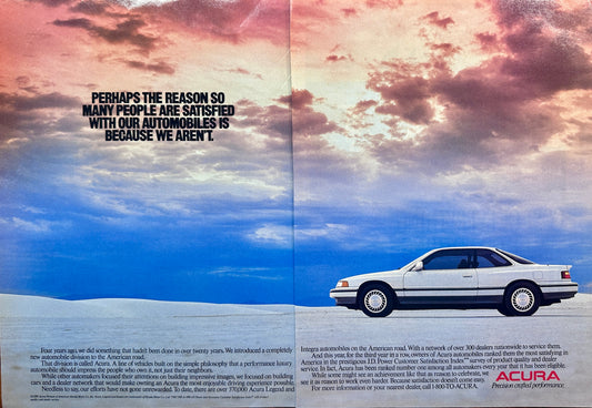 1989 Acura Legend 2-Page Magazine Ad - Satisfied with Our Vehicles