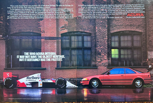 1989 2-Page Acura Integra - Formula 1 Racing Heritage - Vintage Ad