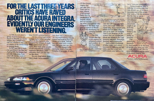 1989 Acura Integra 2-Page Magazine Ad - Engineers Weren't Listening