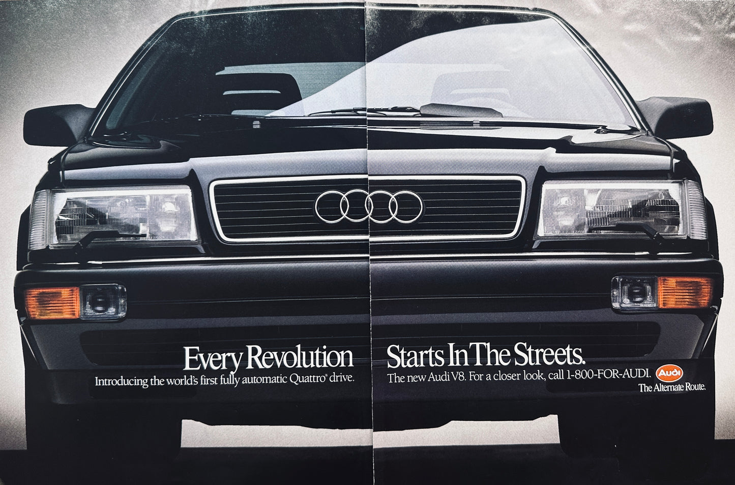 1989 2-Page Audi Quattro - Every Revolution Start in the Streets Vintage Ad