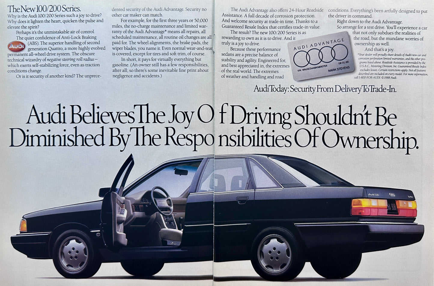 1988 Audi 100/200 Series Audi Advantage 2-Page Magazine Ad