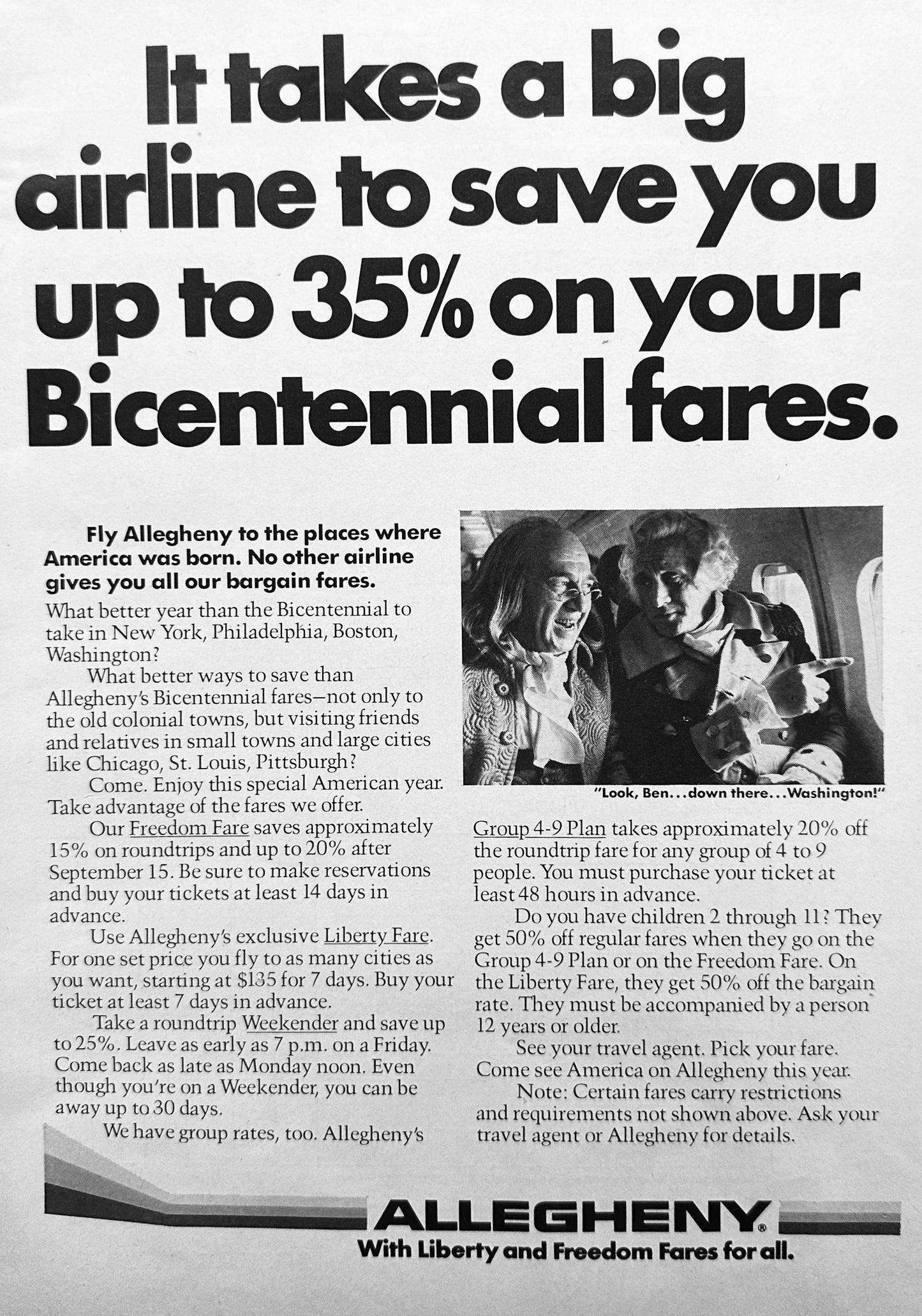 1976 Allegheny  35% Off Bicentinnial Fares - Vintage Ad