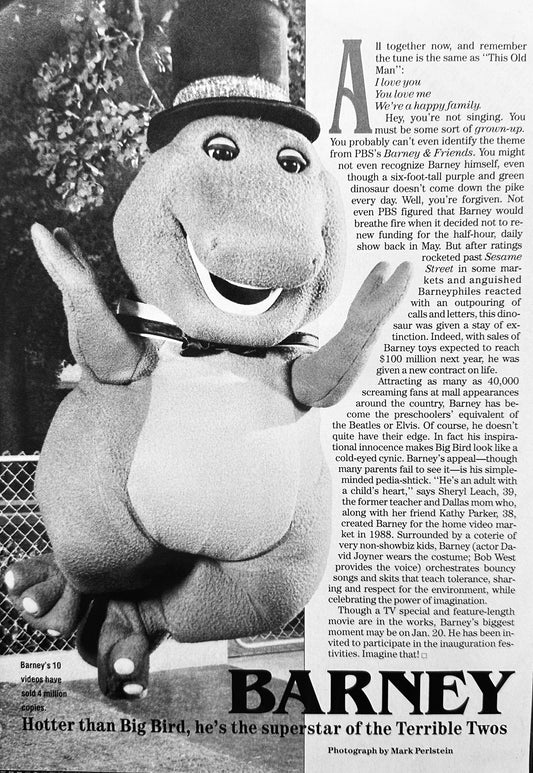 1993 Barney - Children's Character - Hottest Thing Since Big Bird Vintage Ad