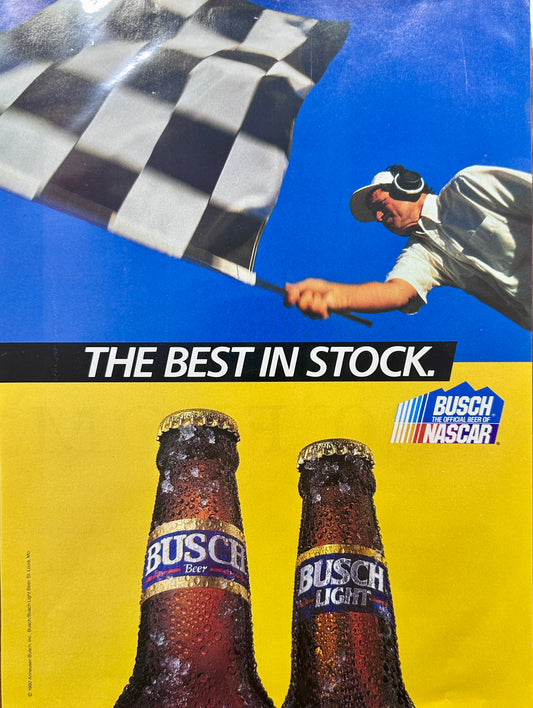 1992 Busch - The Official Beer of NASCAR - The Best in Stock - Vintage Ad