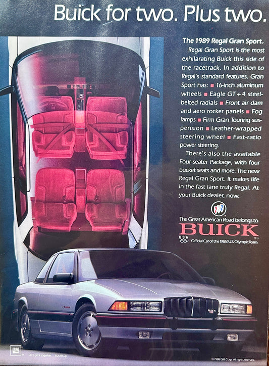 1988 Buick Regal Gran Sport - Vintage Ad 2 Plus 2