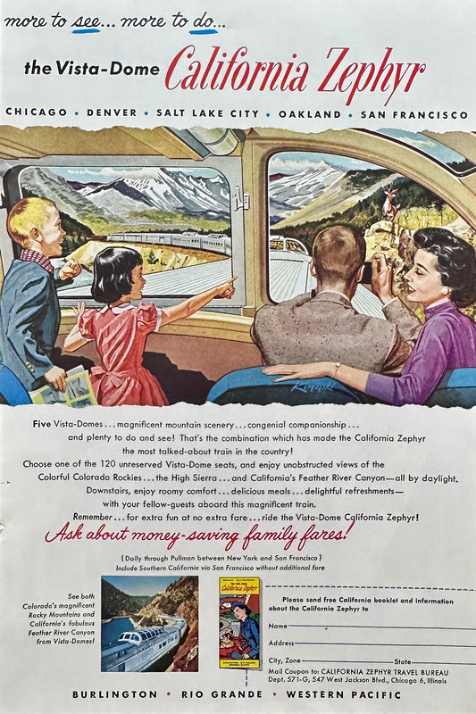 1957 More to See - More to Do - Vista Dome California Zephyr - Vintage Ad