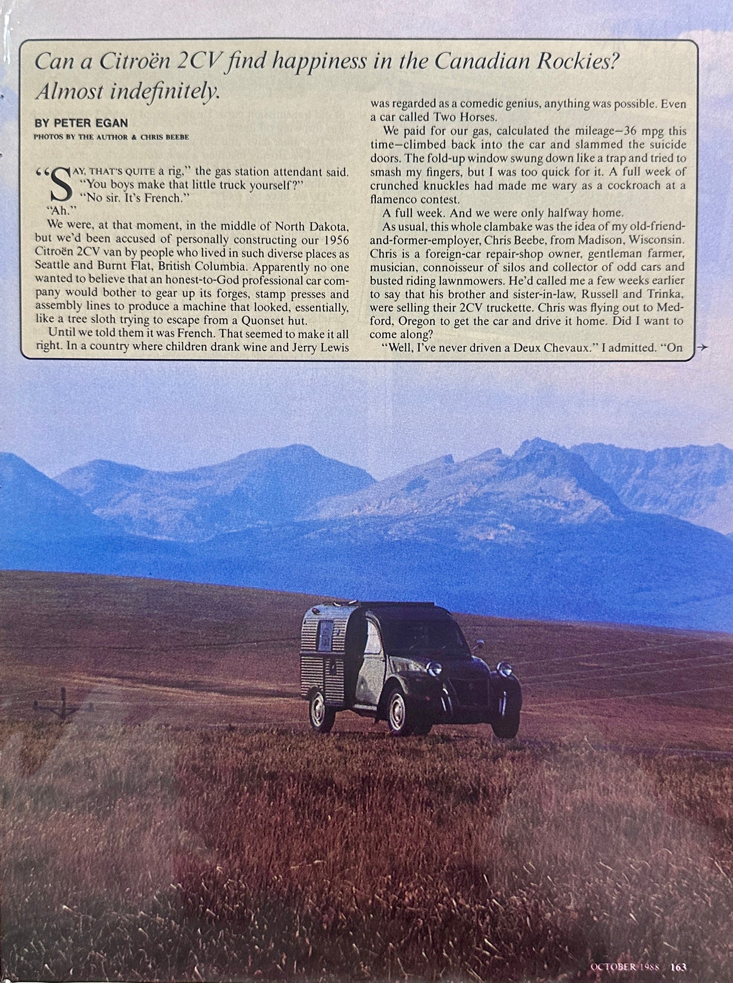 1988  Feature Article on 1956 Citroen 2CV Camper - Vintage Ad