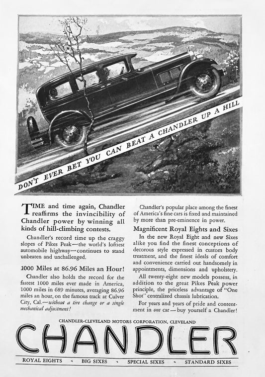 1927 Chandler Royal Eight - Better Up Hills - Vintage Ad A33
