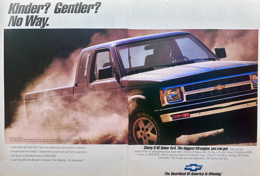 1992 Chevy S-10 Tahoe 4x4 2-Page Biggest V6 Engine - Vintage Ad