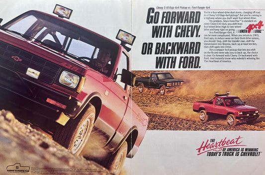 1990 Chevy S-10 Baja 4x4 Vs Ford Ranger - Vintage 2-Page Magazine Ad