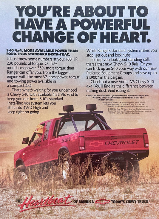 1989 Chevy S-10 Baja Vintage Ad - Powerful Change of Heart