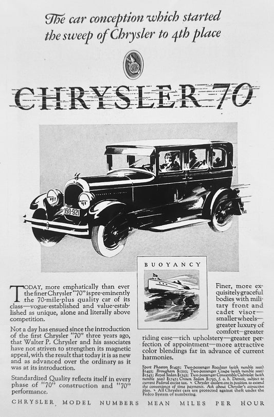 1927 Chrysler 70 - 5-Passenger Sedan - Buoyancy - Vintage Ad A116
