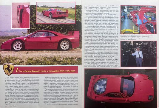 1988 Ferrari F40 Supercar 4-Page Magazine Feature