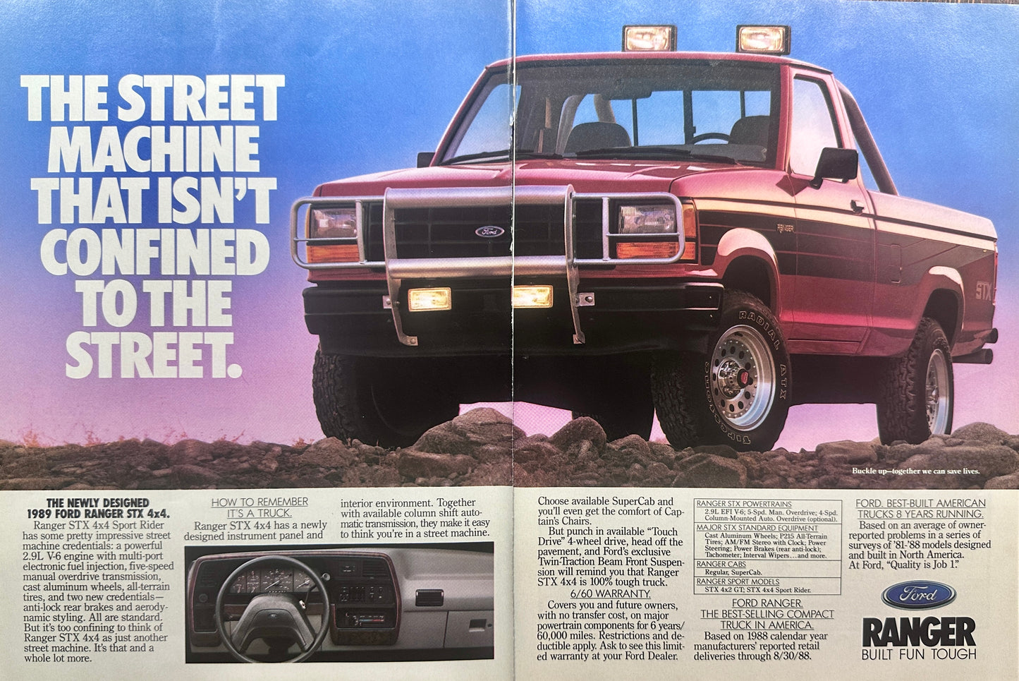 1988 1989 2-Page Ford Ranger  Street Machine Not Confined to the Streets Ad