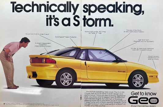 1990 Chevrolet GEO Storm 2-page Magazine Ad - Technically Speaking