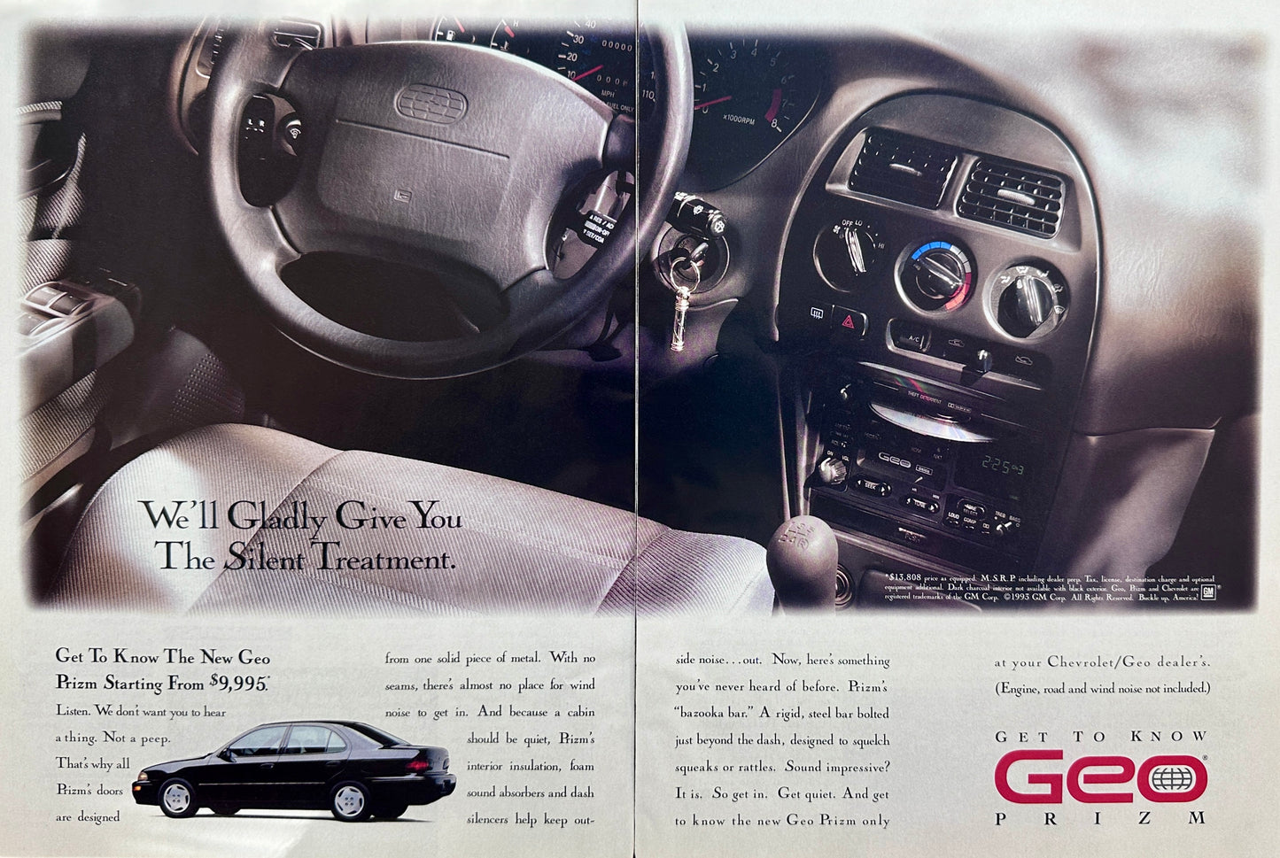 1993 GEO Prizm - Giving you the Silent Treatment - Vintage 2-Page Ad