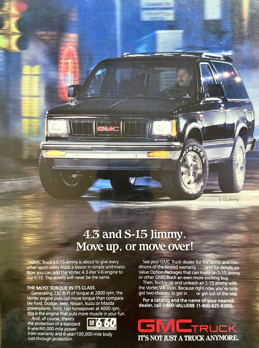 1988 GMC S-15 Jimmy SUV Move Up or Move Over - Vintage Ad