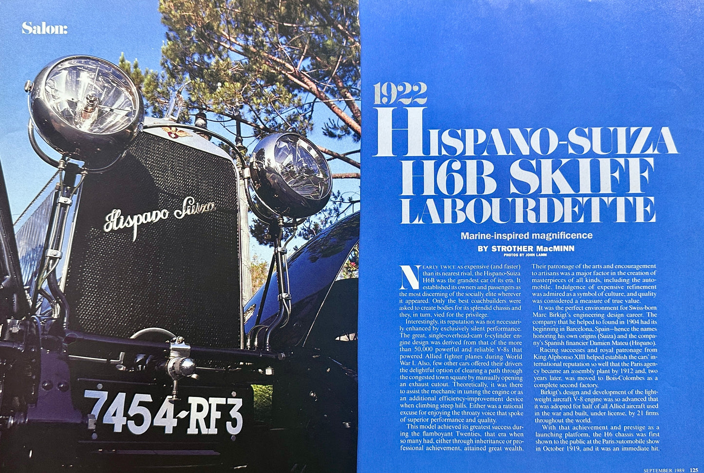 1989 Article on 1922 Hispano Suiza Roadster - Chitty Chitty Bang-Bang Like