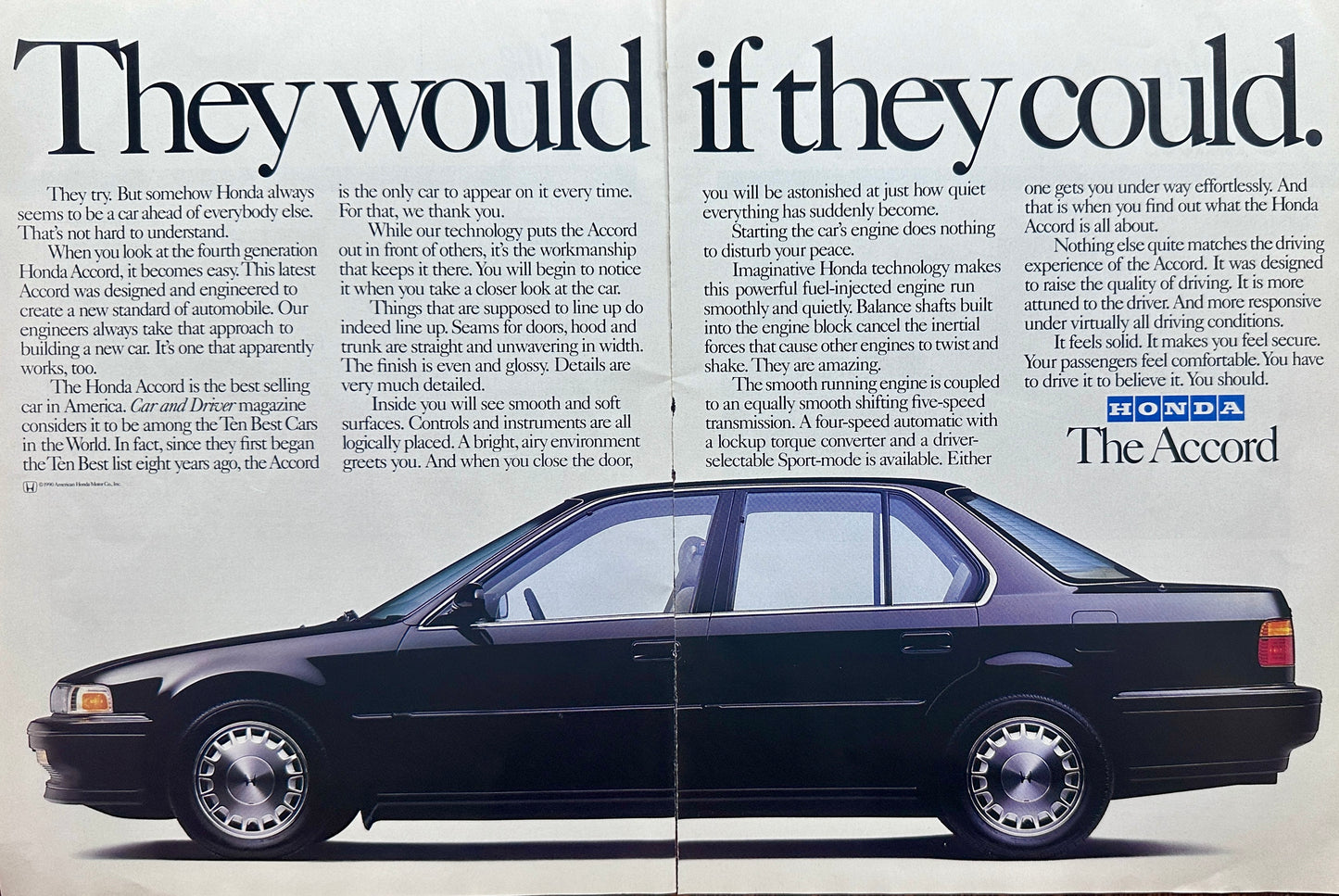 1990 Black Honda Accord 2-Page Magazine Ad - They Would if They Could