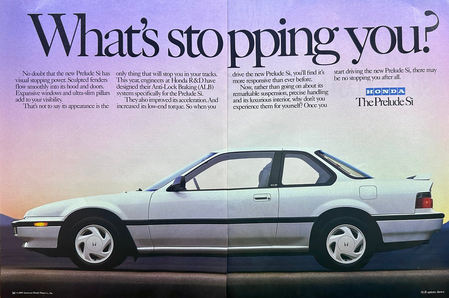 1990 White Honda Prelude SI 2-Page Magazine Ad - What's Stopping You?