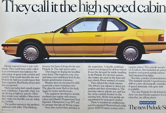 1988 Honda Prelude SI in Sunshine Yellow - High Speed Cabin - Vintage Ad