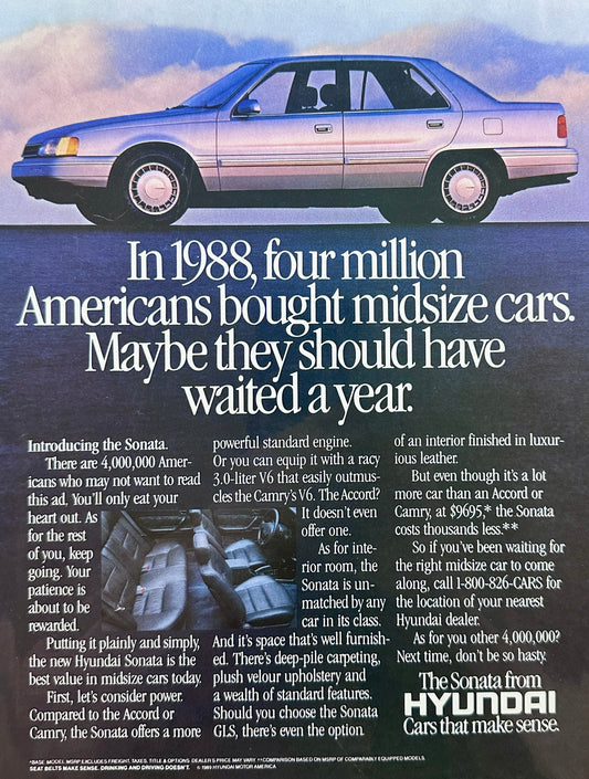 1989 Hyundai Sonata Introductory Year - Vintage Ad