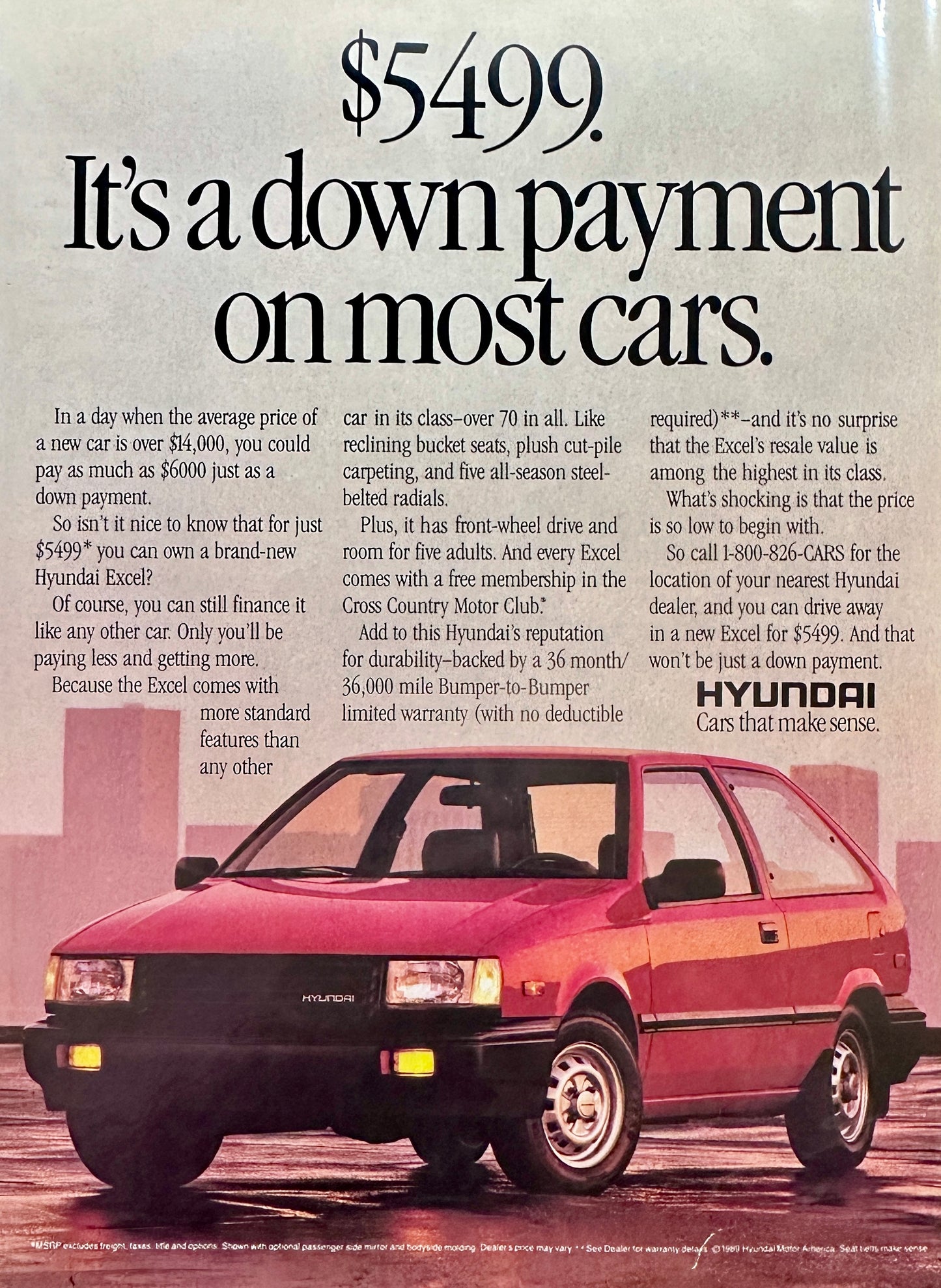 1989 Hyundai Excel Wagon - Its a Down Payment On Most Cars - Vintage Ad