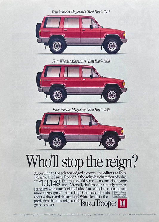 1989 Isuzu Trooper Best Buy Three Years Running - Vintage Ad