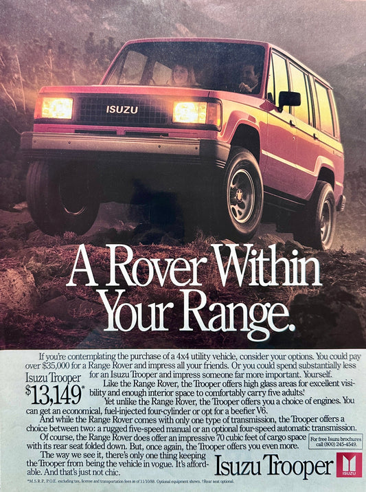 1989 Isuzu Trooper - a "Rover" within in your Range - Vintage Ad