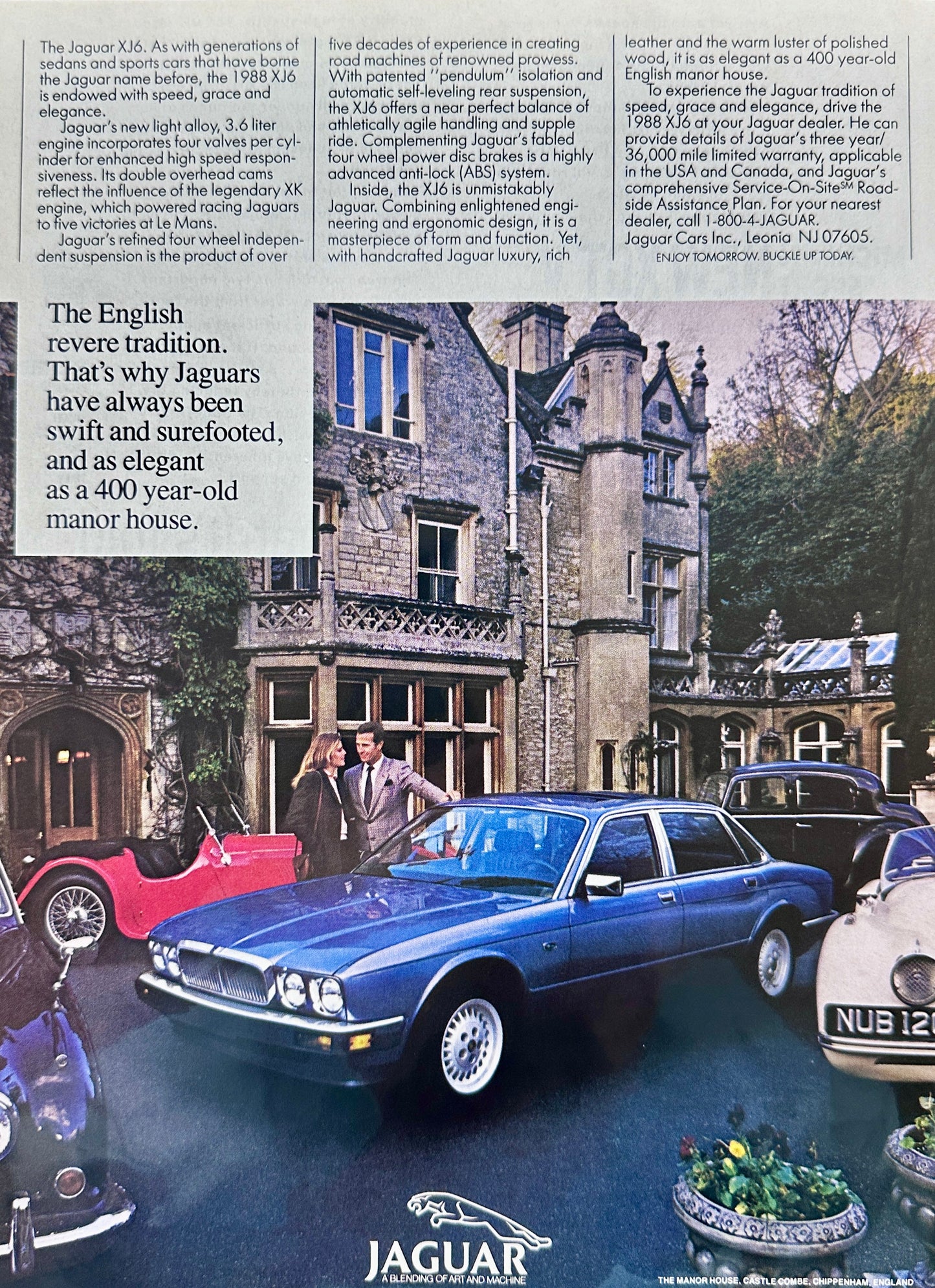 1988 Jaguar XJ6 - In Good Company - 400 Yr Old Manor House - Vintage Ad