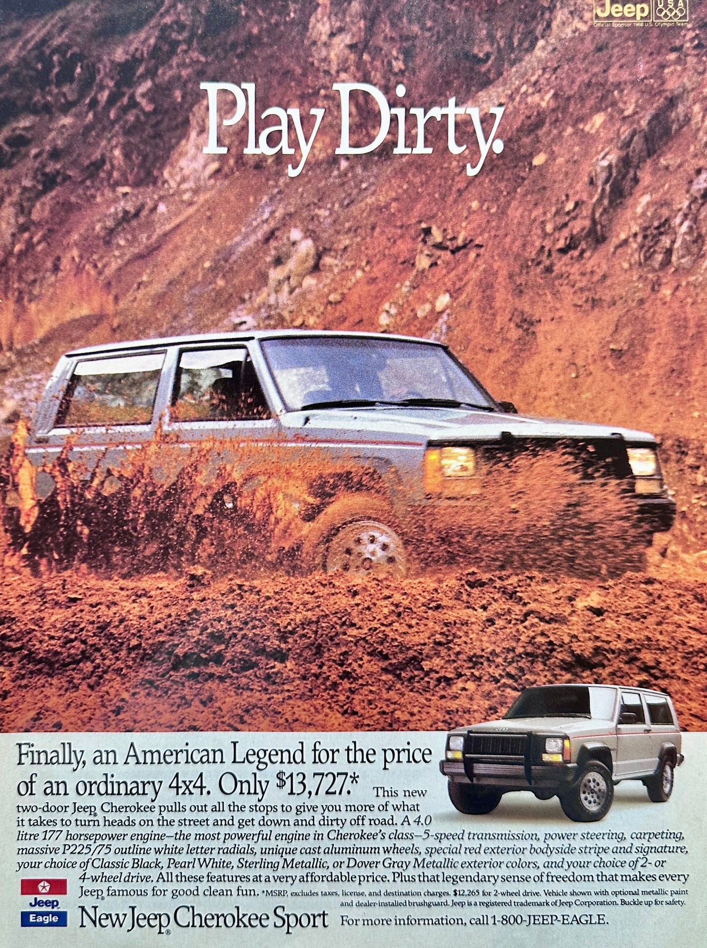 1988 Jeep Cherokee - Play Dirty - Vintage Magazine Ad