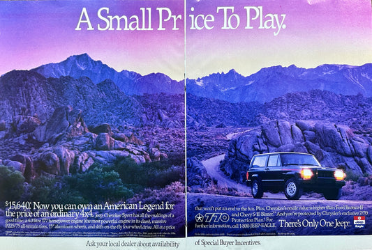 1990 2-Page Jeep Cherokee - A Small Price To Pay - Vintage Ad