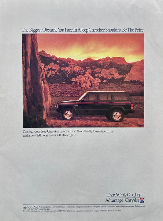 1990 Jeep Cherokee Sport - Biggest Obstacle Shouldn't be the Price - Vintage Ad