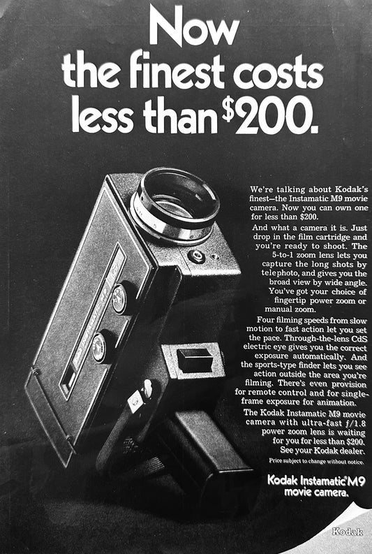 1969 Kodak Instamatic M9 movie Camera - Vintage Ad