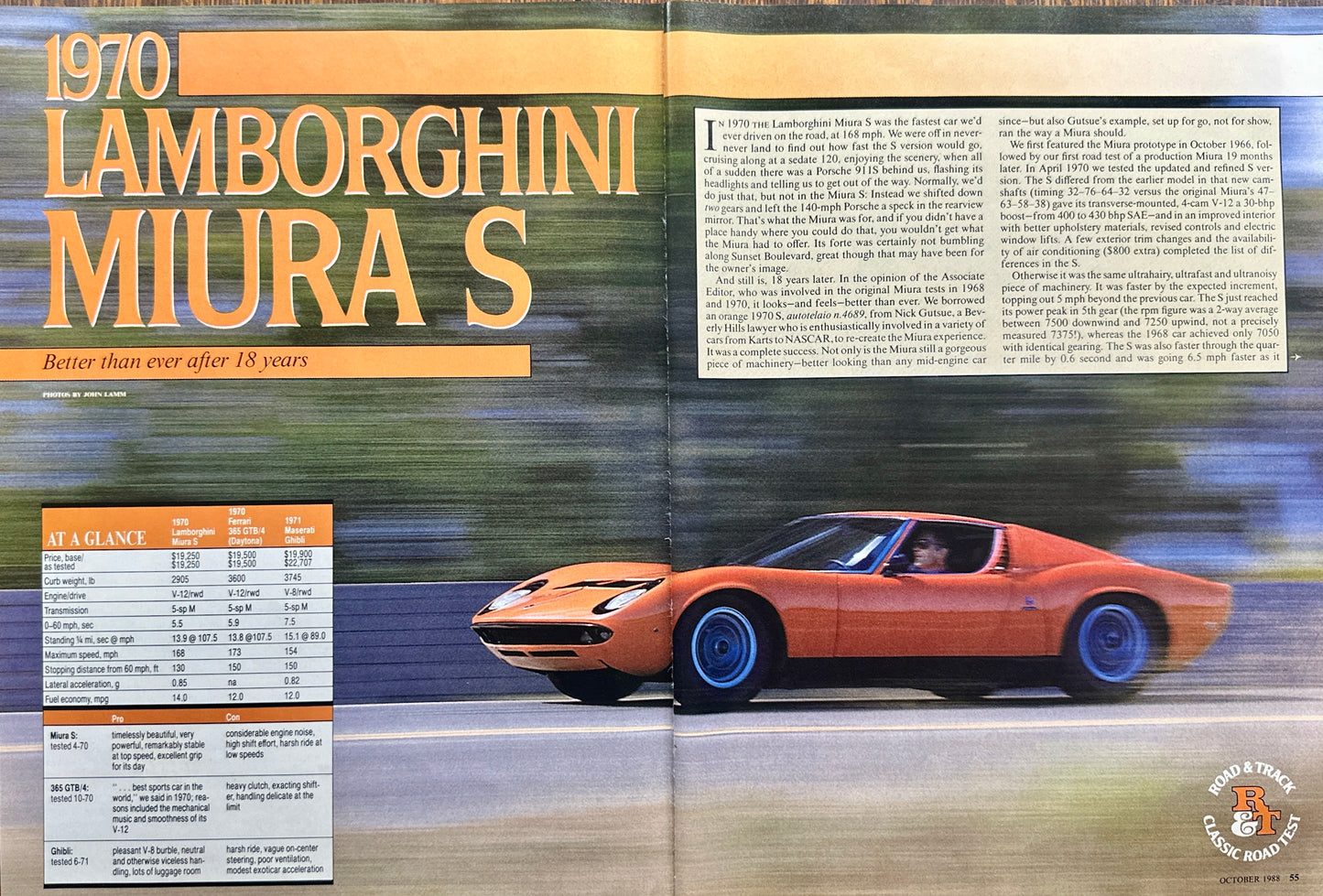 1989  Road & Track Feature Article - 1970 Lamborghini Miura S