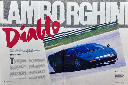 1989 Lamborghini Diablo Centerfold Magazine Feature