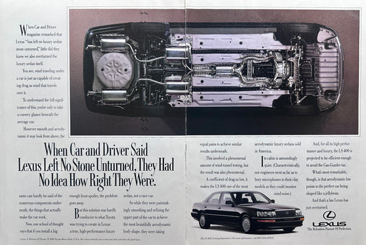 1989 Lexus LS400 Aerodynamically Design Top & Bottom - Vintage 2-Page Ad