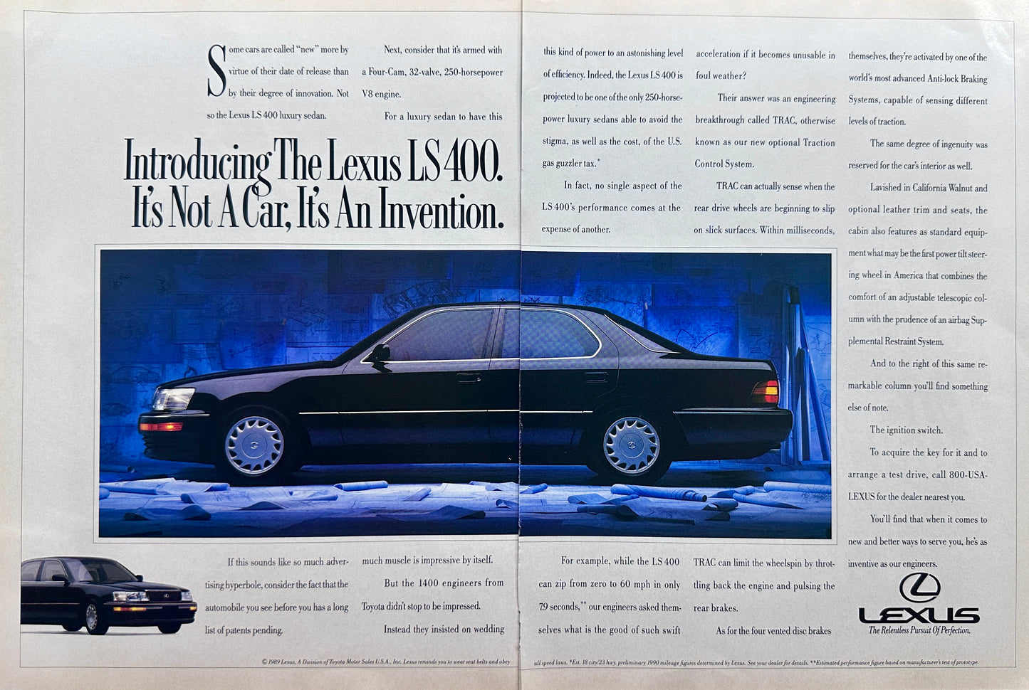 1989 Lexus LS 400 2-Page Vintage Ad - Not a Car, It's An Invention