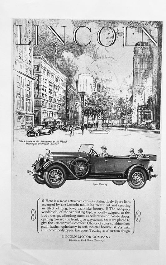 1927 Lincoln Sport Touring Automobile - City Scene - vintage Ad #A212