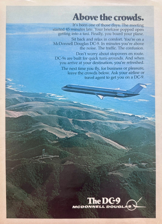 1976 The DC-9 McDonnel Douglas - Above the Crowds - Vintage Ad