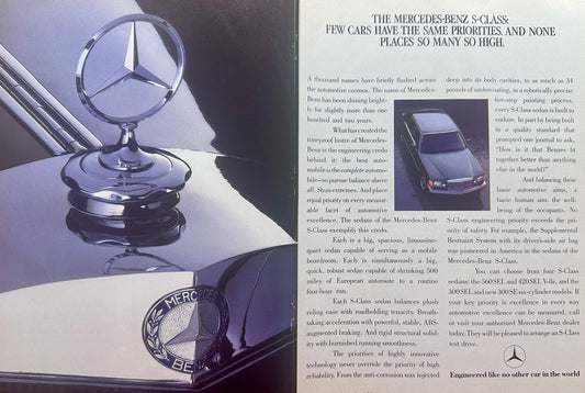 1988 Mercedes Benz S-Class Centerfold Ad -Many Priorities