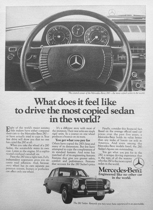 1976 Mercedes Benz 280 - Most copied Sedan in The World - Vintage Ad