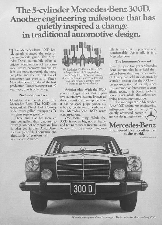 1976 Mercedes Benz 300D 5-Cylinder - Vintage Ad