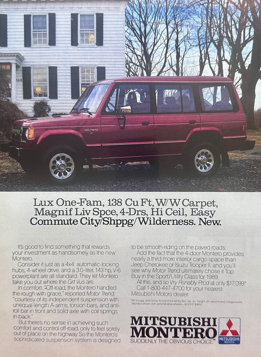 1989 Mitsubishi Montero SUV 4 x 4 - Vintage Ad